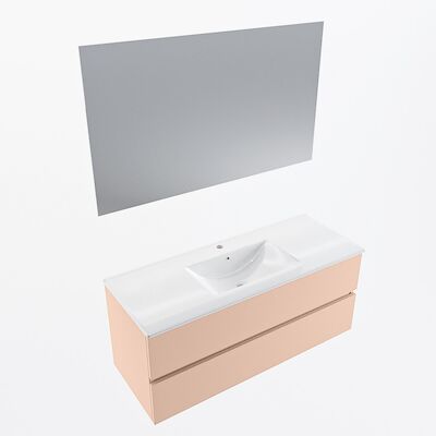 MONDIAZ VICA 120cm badmeubel onderkast Rosee 2 lades. Wastafel Denia midden 1 kraangat, kleur Glanzend Wit met spiegel LED.