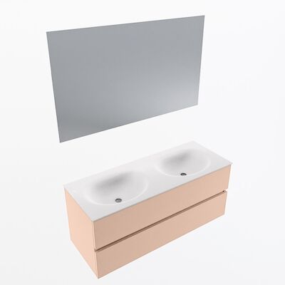 MONDIAZ VICA 120cm badmeubel onderkast Rosee 2 lades. Wastafel Moon dubbel 2 kraangaten, kleur Talc met spiegel LED.