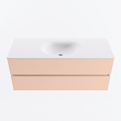 MONDIAZ VICA 120cm badmeubel onderkast Rosee 2 lades. Wastafel MOON midden zonder kraangat, kleur Talc.