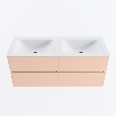 MONDIAZ VICA 120cm badmeubel onderkast Rosee 4 lades. Wastafel CLOUD dubbel zonder kraangat, kleur Talc.