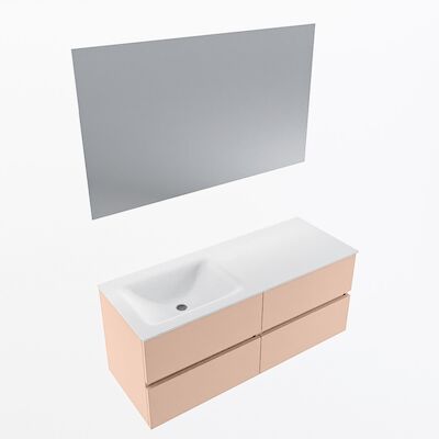 MONDIAZ VICA 120cm badmeubel onderkast Rosee 4 lades. Wastafel CLOUD links 1 kraangat, kleur Talc met spiegel LED.