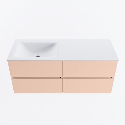 MONDIAZ VICA 120cm badmeubel onderkast Rosee 4 lades. Wastafel CLOUD links 1 kraangat, kleur Talc.