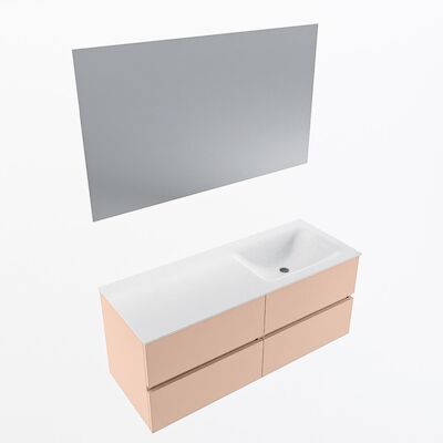 MONDIAZ VICA 120cm badmeubel onderkast Rosee 4 lades. Wastafel CLOUD rechts 1 kraangat, kleur Talc met spiegel LED.