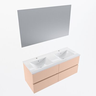 MONDIAZ VICA 120cm badmeubel onderkast Rosee 4 lades. Wastafel Denia dubbel 2 kraangaten, kleur Glanzend Wit met spiegel LED.