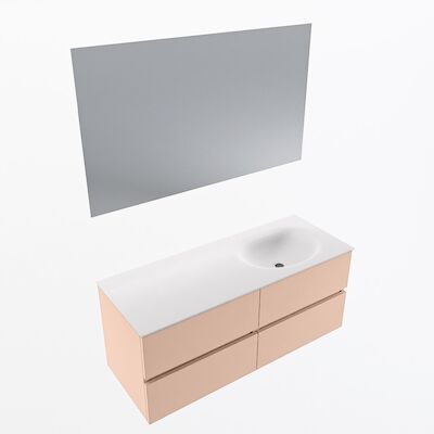 MONDIAZ VICA 120cm badmeubel onderkast Rosee 4 lades. Wastafel Moon rechts 1 kraangat, kleur Talc met spiegel LED.