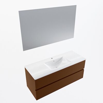 MONDIAZ VICA 120cm badmeubel onderkast Rust 2 lades. Wastafel Denia midden 1 kraangat, kleur Glanzend Wit met spiegel LED.