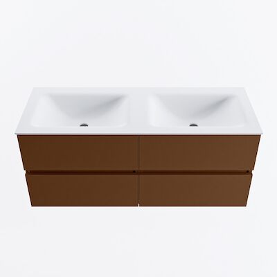 MONDIAZ VICA 120cm badmeubel onderkast Rust 4 lades. Wastafel CLOUD dubbel 2 kraangaten, kleur Talc.