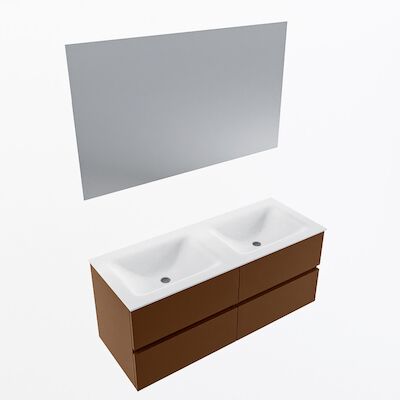 MONDIAZ VICA 120cm badmeubel onderkast Rust 4 lades. Wastafel CLOUD dubbel zonder kraangat, kleur Talc met spiegel LED.