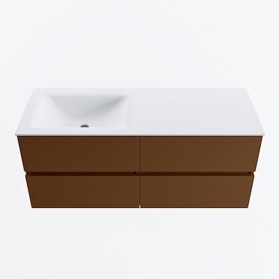 MONDIAZ VICA 120cm badmeubel onderkast Rust 4 lades. Wastafel CLOUD links zonder kraangat, kleur Talc.