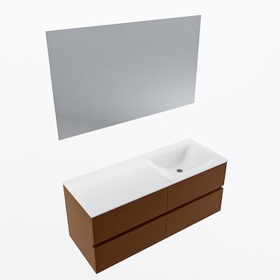MONDIAZ VICA 120cm badmeubel onderkast Rust 4 lades. Wastafel CLOUD rechts zonder kraangat, kleur Talc met spiegel LED.