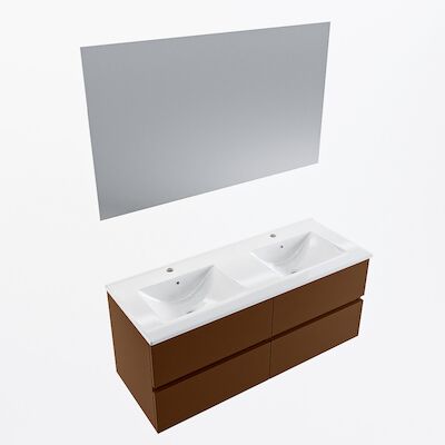 MONDIAZ VICA 120cm badmeubel onderkast Rust 4 lades. Wastafel Denia dubbel 2 kraangaten, kleur Glanzend Wit met spiegel LED.