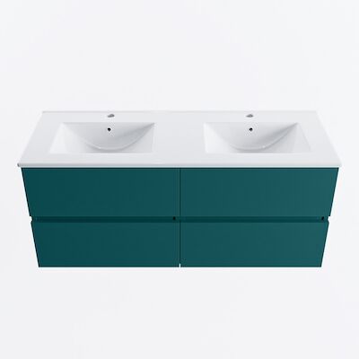 MONDIAZ VICA 120cm badmeubel onderkast Smag 4 lades. Wastafel DENIA dubbel 2 kraangaten, kleur Glanzend Wit.