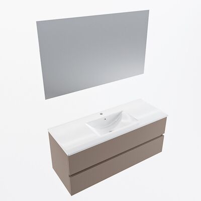 MONDIAZ VICA 120cm badmeubel onderkast Smoke 2 lades. Wastafel Denia midden 1 kraangat, kleur Glanzend Wit met spiegel LED.
