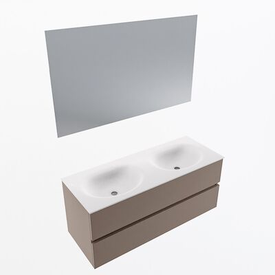 MONDIAZ VICA 120cm badmeubel onderkast Smoke 2 lades. Wastafel Moon dubbel zonder kraangat, kleur Talc met spiegel LED.