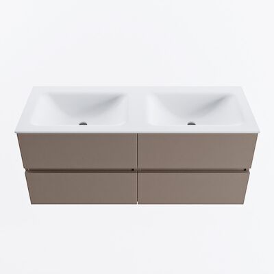 MONDIAZ VICA 120cm badmeubel onderkast Smoke 4 lades. Wastafel CLOUD dubbel 2 kraangaten, kleur Talc.