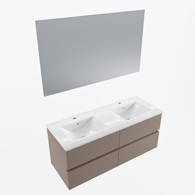 MONDIAZ VICA 120cm badmeubel onderkast Smoke 4 lades. Wastafel Denia dubbel 2 kraangaten, kleur Glanzend Wit met spiegel LED.