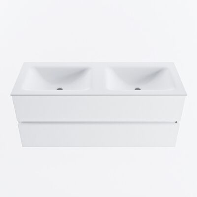 MONDIAZ VICA 120cm badmeubel onderkast Talc 2 lades. Wastafel CLOUD dubbel 2 kraangaten, kleur Talc.