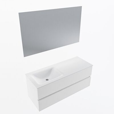 MONDIAZ VICA 120cm badmeubel onderkast Talc 2 lades. Wastafel CLOUD links 1 kraangat, kleur Talc met spiegel LED.