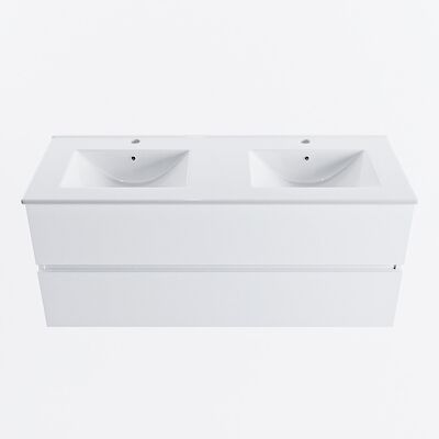 MONDIAZ VICA 120cm badmeubel onderkast Talc 2 lades. Wastafel DENIA dubbel 2 kraangaten, kleur Glanzend Wit.
