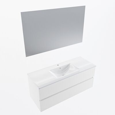 MONDIAZ VICA 120cm badmeubel onderkast Talc 2 lades. Wastafel Denia midden 1 kraangat, kleur Glanzend Wit met spiegel LED.