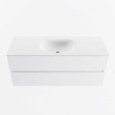MONDIAZ VICA 120cm badmeubel onderkast Talc 2 lades. Wastafel MOON midden zonder kraangat, kleur Talc.