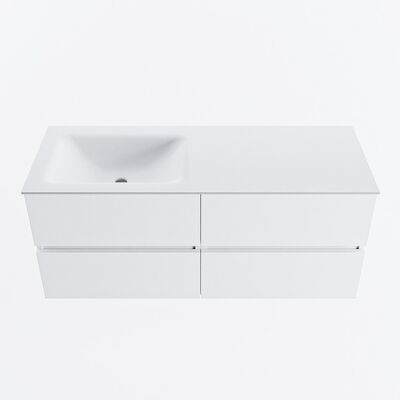 MONDIAZ VICA 120cm badmeubel onderkast Talc 4 lades. Wastafel CLOUD links 1 kraangat, kleur Talc.