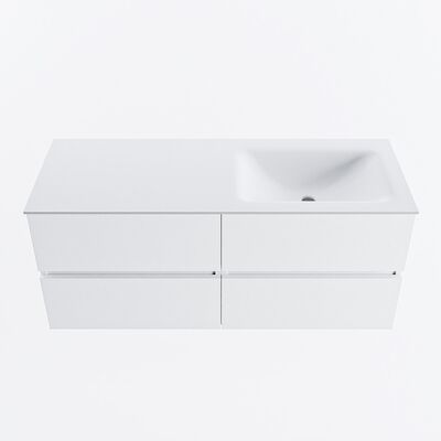 MONDIAZ VICA 120cm badmeubel onderkast Talc 4 lades. Wastafel CLOUD rechts 1 kraangat, kleur Talc.