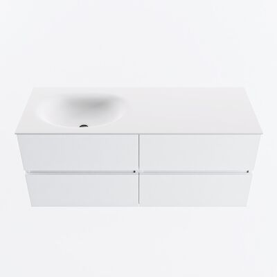 MONDIAZ VICA 120cm badmeubel onderkast Talc 4 lades. Wastafel MOON links 1 kraangat, kleur Talc.