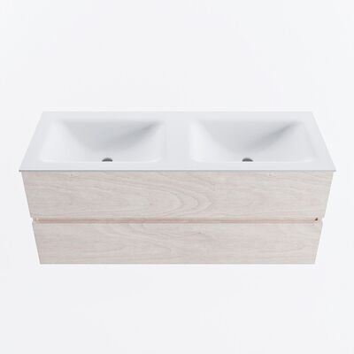 MONDIAZ VICA 120cm badmeubel onderkast Underlayment 2 lades. Wastafel CLOUD dubbel 2 kraangaten, kleur Talc.