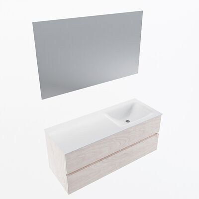 MONDIAZ VICA 120cm badmeubel onderkast Underlayment 2 lades. Wastafel CLOUD rechts 1 kraangat, kleur Talc met spiegel LED.