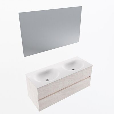 MONDIAZ VICA 120cm badmeubel onderkast Underlayment 2 lades. Wastafel Moon dubbel 2 kraangaten, kleur Talc met spiegel LED.
