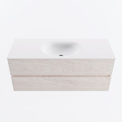 MONDIAZ VICA 120cm badmeubel onderkast Underlayment 2 lades. Wastafel MOON midden zonder kraangat, kleur Talc.
