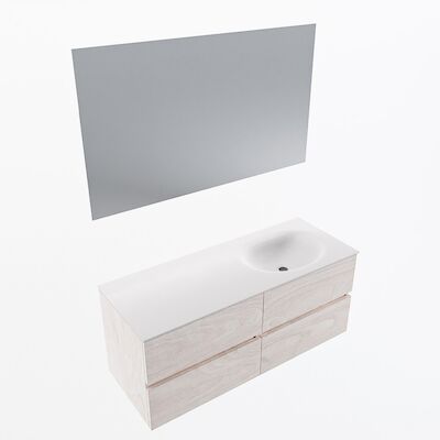 MONDIAZ VICA 120cm badmeubel onderkast Underlayment 4 lades. Wastafel Moon rechts 1 kraangat, kleur Talc met spiegel LED.