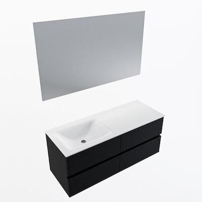 MONDIAZ VICA 120cm badmeubel onderkast Urban 4 lades. Wastafel CLOUD links zonder kraangat, kleur Talc met spiegel LED.