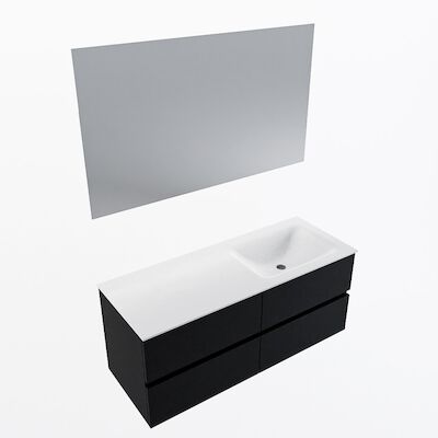 MONDIAZ VICA 120cm badmeubel onderkast Urban 4 lades. Wastafel CLOUD rechts zonder kraangat, kleur Talc met spiegel LED.