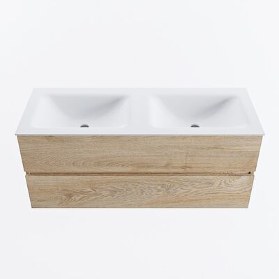 MONDIAZ VICA 120cm badmeubel onderkast Washed Oak 2 lades. Wastafel CLOUD dubbel zonder kraangat, kleur Talc.