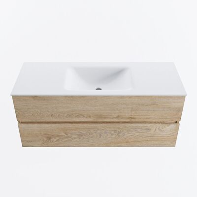 MONDIAZ VICA 120cm badmeubel onderkast Washed Oak 2 lades. Wastafel CLOUD midden zonder kraangat, kleur Talc.