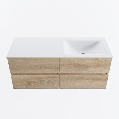 MONDIAZ VICA 120cm badmeubel onderkast Washed Oak 4 lades. Wastafel CLOUD rechts zonder kraangat, kleur Talc.
