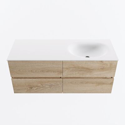MONDIAZ VICA 120cm badmeubel onderkast Washed Oak 4 lades. Wastafel MOON rechts 1 kraangat, kleur Talc.