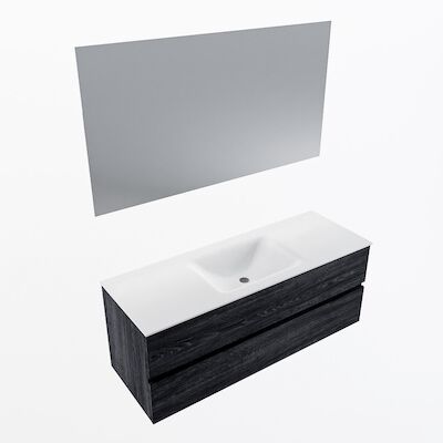MONDIAZ VICA 130cm badmeubel onderkast Antracite 2 lades. Wastafel CLOUD midden 1 kraangat, kleur Talc met spiegel LED.