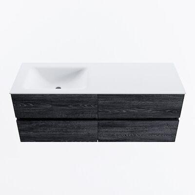 MONDIAZ VICA 130cm badmeubel onderkast Antracite 4 lades. Wastafel CLOUD links zonder kraangat, kleur Talc.