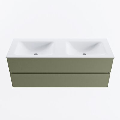 MONDIAZ VICA 130cm badmeubel onderkast Army 2 lades. Wastafel CLOUD dubbel 2 kraangaten, kleur Talc.