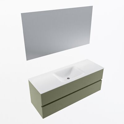 MONDIAZ VICA 130cm badmeubel onderkast Army 2 lades. Wastafel CLOUD midden 1 kraangat, kleur Talc met spiegel LED.
