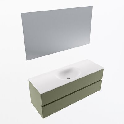 MONDIAZ VICA 130cm badmeubel onderkast Army 2 lades. Wastafel Moon midden 1 kraangat, kleur Talc met spiegel LED.