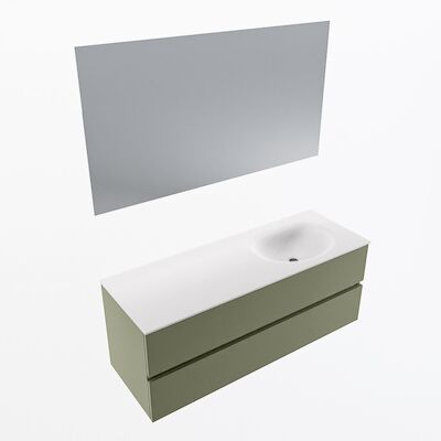 MONDIAZ VICA 130cm badmeubel onderkast Army 2 lades. Wastafel Moon rechts zonder kraangat, kleur Talc met spiegel LED.