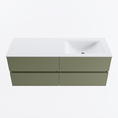 MONDIAZ VICA 130cm badmeubel onderkast Army 4 lades. Wastafel CLOUD rechts 1 kraangat, kleur Talc.