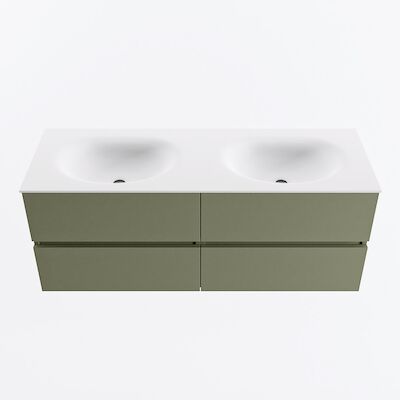 MONDIAZ VICA 130cm badmeubel onderkast Army 4 lades. Wastafel MOON dubbel 2 kraangaten, kleur Talc.