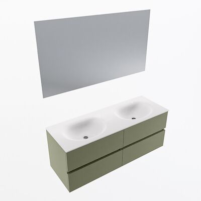 MONDIAZ VICA 130cm badmeubel onderkast Army 4 lades. Wastafel Moon dubbel zonder kraangat, kleur Talc met spiegel LED.