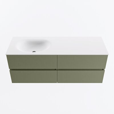 MONDIAZ VICA 130cm badmeubel onderkast Army 4 lades. Wastafel MOON links zonder kraangat, kleur Talc.