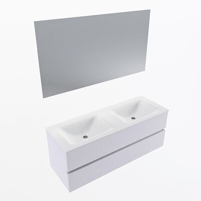 MONDIAZ VICA 130cm badmeubel onderkast Cale 2 lades. Wastafel CLOUD dubbel zonder kraangat, kleur Talc met spiegel LED.